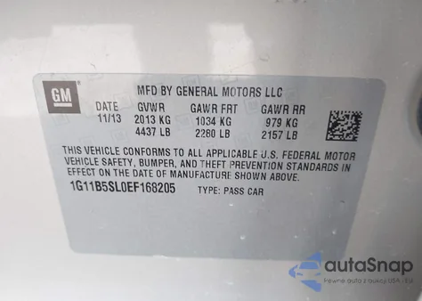 2014 Chevrolet Malibu 1Ls from USA, damaged, VIN 1G11B5SL0EF168205